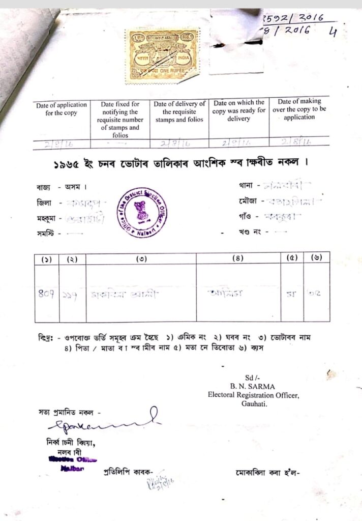 Sakina Begum of Nalbari: How an Assamese Woman Became an “Illegal Foreigner” in Both India and Bangladesh 1 Certified copy from the 1965 electoral roll of Burkura village showing the name of Sakina Begum’s father, Makbil Ali.